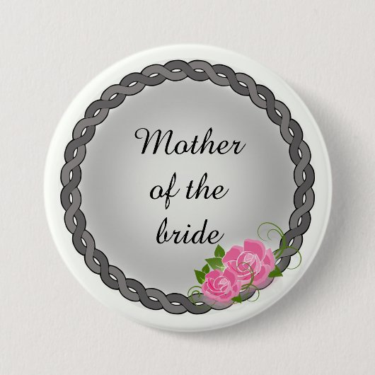 Rosa Rosen grauer Kranz Mutter/Großmutter der Brau Button (Vorderseite)