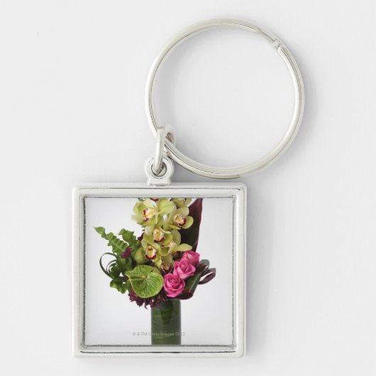 Rosa Rosen, grüner Blütenschweif, Schlüsselanhänger (Vorne)