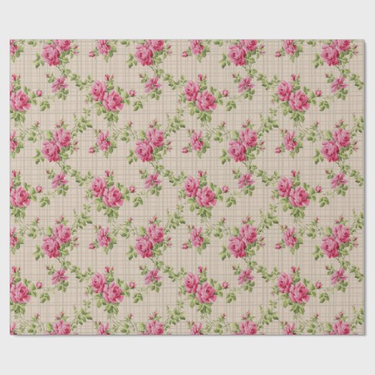 Rosa Rosen Handgemalt Geschenkpapier (Flach)