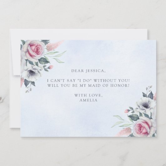 Rosa Rosen hellblau werden Sie meine Trauzeugin se (Rückseite)