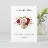 Rosa Rosen Hochzeit Religiöses Kruzifix Save The Date (Stehend Vorderseite)