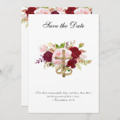 Rosa Rosen Hochzeit Religiöses Kruzifix Save The Date (Vorne/Hinten)