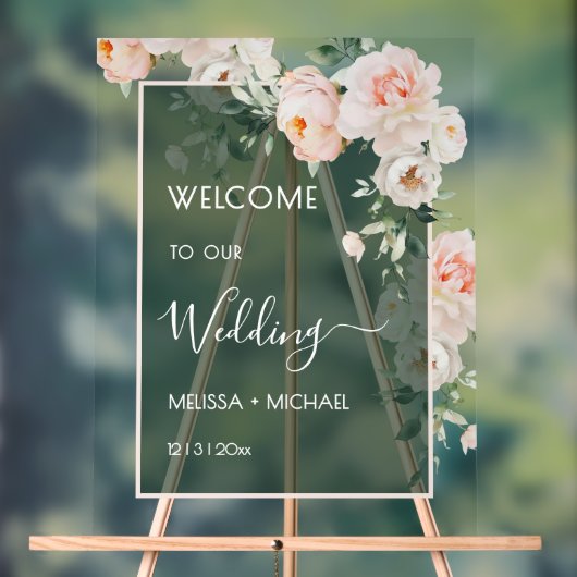 Rosa Rosen Hochzeit Transparent Acrylschild (Neutral)