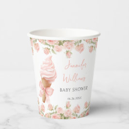 Rosa Rosen Ice Cream Bow Summer Baby Dusche Pappbecher