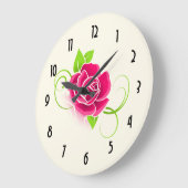 Rosa Rosen-Illustration Große Wanduhr (Winkel)