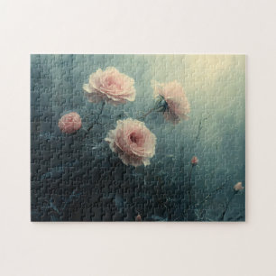 Rosa Rosen im nebligen Moody-Stil Puzzle