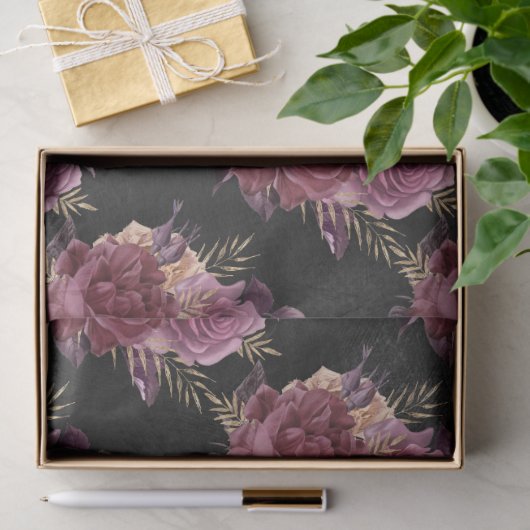 Rosa Rosen im Schwarzen Dekoupage Seidenpapier (Geschenk)