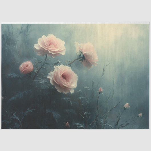 Rosa Rosen in der nebeligen Moody-Dekoupage Seidenpapier (Vorderseite)