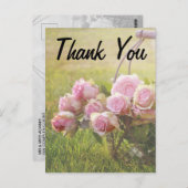 Rosa Rosen in einem Korb Hochzeit Danke Postkarte (Vorne/Hinten)