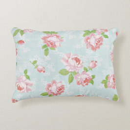 Rosa Rosen in einem Vintagen Land mit blauer Baumw Zierkissen