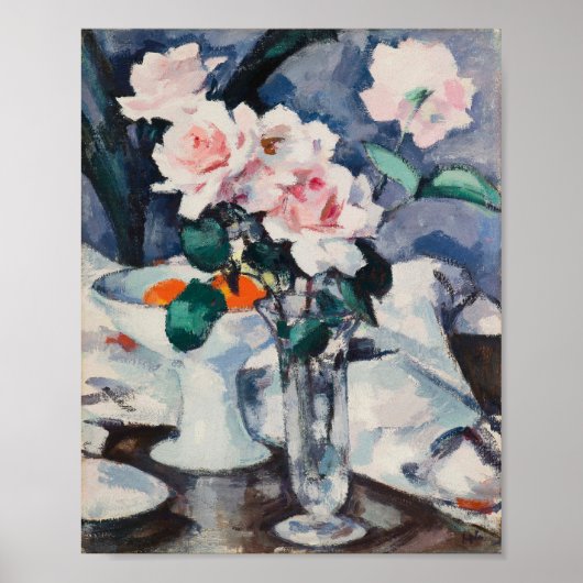 Rosa Rosen in einer Glasvase | Samuel John Peploe Poster (Vorne)