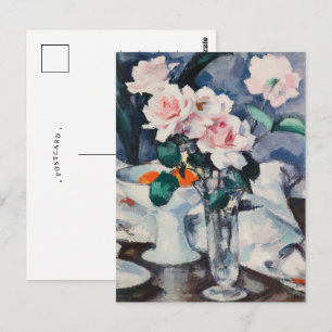Rosa Rosen in einer Glasvase   Samuel John Peploe Postkarte