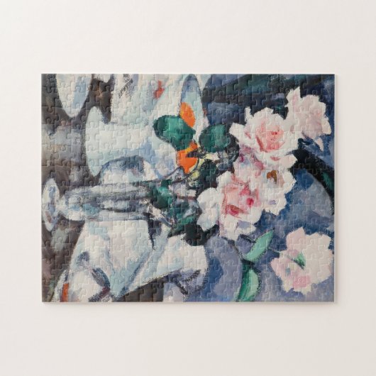 Rosa Rosen in einer Glasvase | Samuel John Peploe Puzzle (Horizontal)