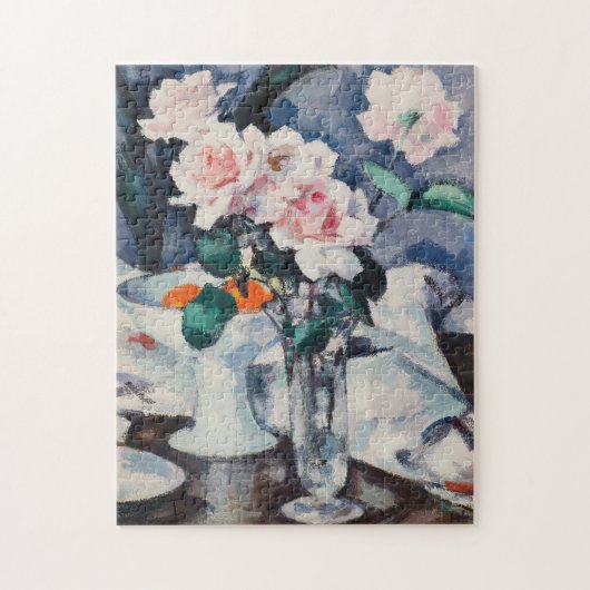 Rosa Rosen in einer Glasvase | Samuel John Peploe Puzzle (Vertikal)