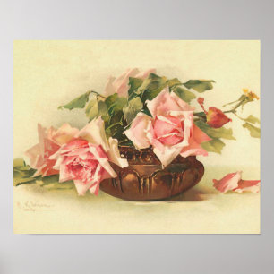 Rosa Rosen in einer Schale von Catherine Klein Pos Poster
