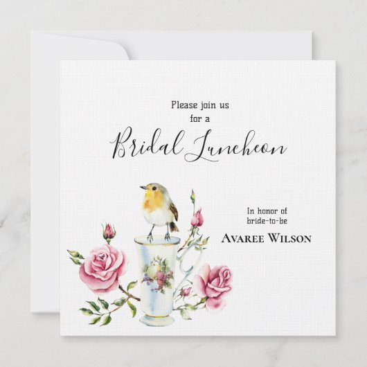 Rosa Rosen in einer Teacup Bridal Dusche Einladung (Vorderseite)