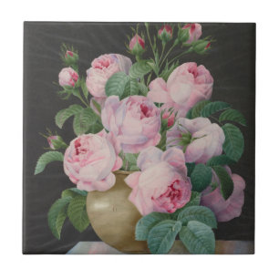 Rosa Rosen in einer Vase – Pierre Joseph Redouté Fliese