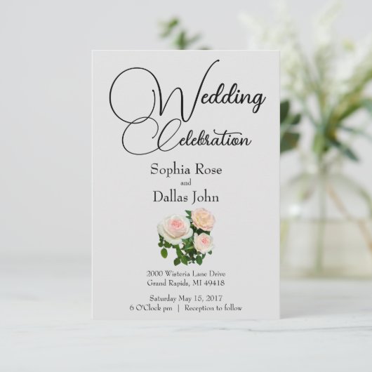 Rosa Rosen in Rosa Einladung (Stehend Vorderseite)