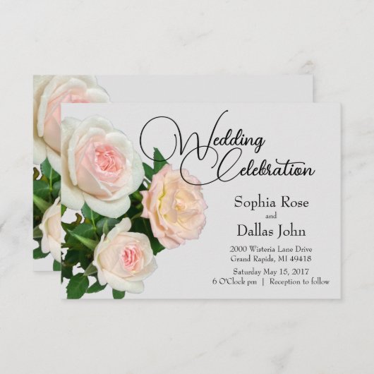 Rosa Rosen in Rosa Einladung (Vorne/Hinten)