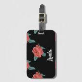 Rosa Rosen in schwarz Gepäckanhänger (Vorderseite Vertikal)