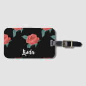 Rosa Rosen in schwarz Gepäckanhänger (Vorderseite (Horizontal))