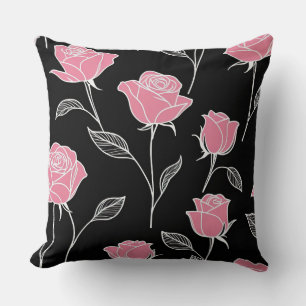 Rosa Rosen in schwarz Kissen
