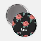 Rosa Rosen in schwarz Magnet (Vorderseite/Rückseite)