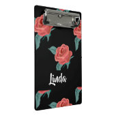 Rosa Rosen in schwarz Mini Klemmbrett (Schrägansicht)