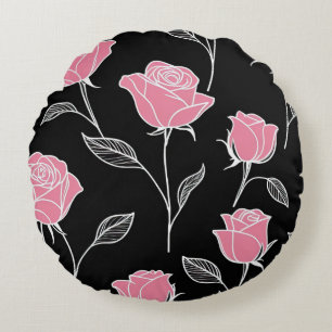 Rosa Rosen in schwarz Rundes Kissen