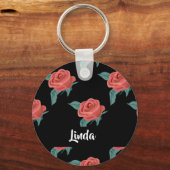 Rosa Rosen in schwarz Schlüsselanhänger (Vorderseite)