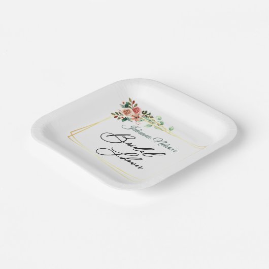 Rosa Rosen in vergoldeten Tellern Pappteller (Gewinkelt)