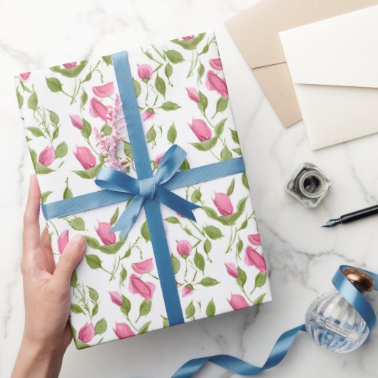 Rosa Rosen in Weiß Geschenkpapier (Schenken)