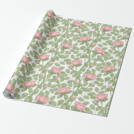 Rosa Rosen in Weiß (groß) Geschenkpapier (Ungerollt)