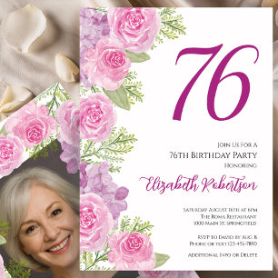 Rosa Rosen Individuelle Fotovorlage 76. Geburtstag Einladung