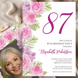 Rosa Rosen Individuelle Fotovorlage 87. Geburtstag Einladung
