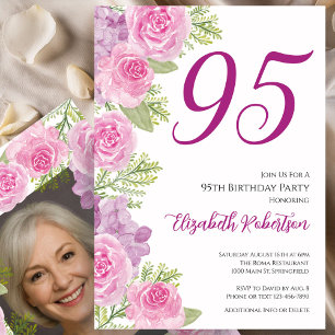 Rosa Rosen Individuelle Fotovorlage 95. Geburtstag Einladung