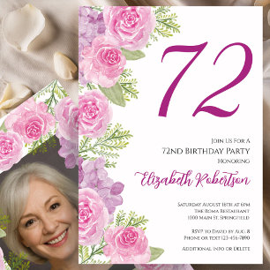 Rosa Rosen individuelles Foto-Template 72. Geburts Einladung