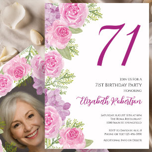 Rosa Rosen individuelles Fototemplate 71. Geburtst Einladung