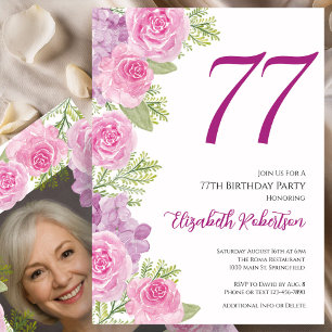 Rosa Rosen individuelles Fototemplate 77. Geburtst Einladung