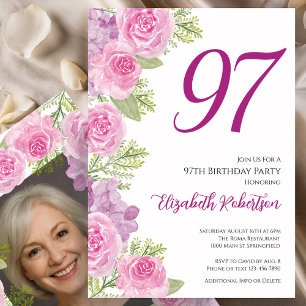 Rosa Rosen individuelles Fototemplate 97. Geburtst Einladung