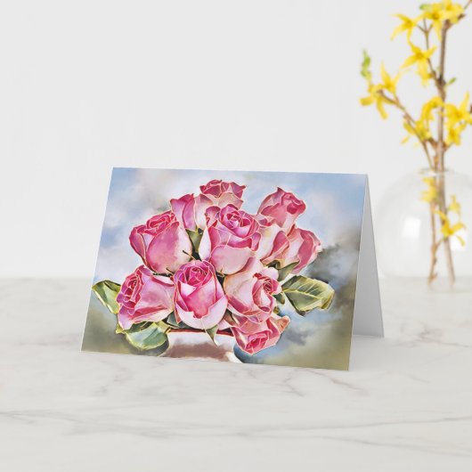 Rosa Rosen Karte (Gelbe Blume)