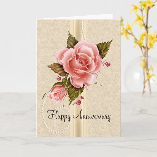 Rosa Rosen Karte (Gelbe Blume)