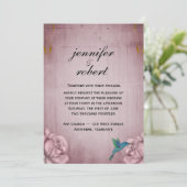 Rosa Rosen-Kolibri-Hochzeits-Einladung Einladung (Stehend Vorderseite)