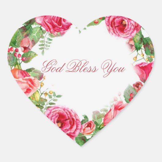 Rosa Rosen Kraut Frühlingsblumen Grüne Blätter Herz-Aufkleber (Vorderseite)