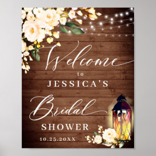 Rosa Rosen Laterne Rustikale Holze Hochzeitsdusche Poster
