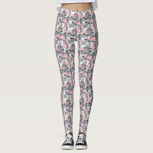 Rosa Rosen Leggings (Vorderseite)