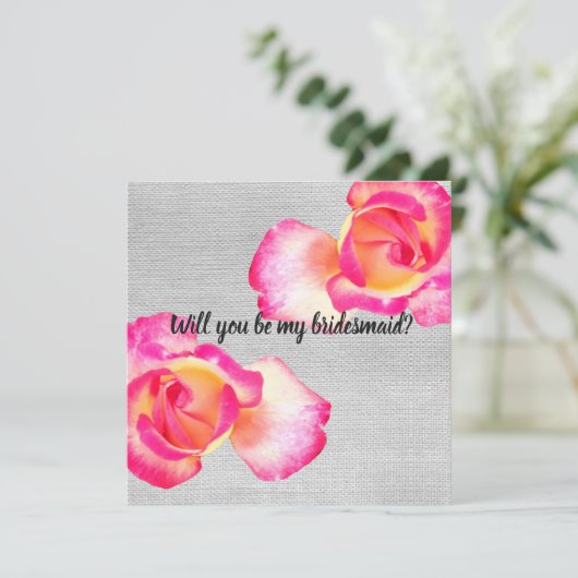 Rosa Rosen, Leinwand Bridesmaid Hochzeitskarte Einladung (Stehend Vorderseite)