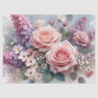 Rosa Rosen Lila Lilacs Aquarellfärbung Decoupage Seidenpapier