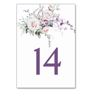 Rosa Rosen Lila Wildblumen Hochzeit Tischnummer