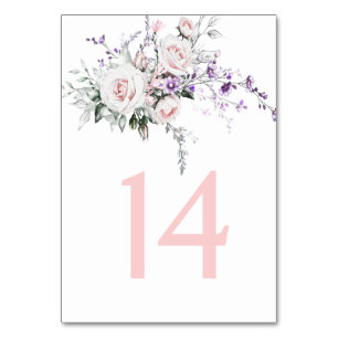 Rosa Rosen Lila Wildblumen Hochzeit   Tischnummer